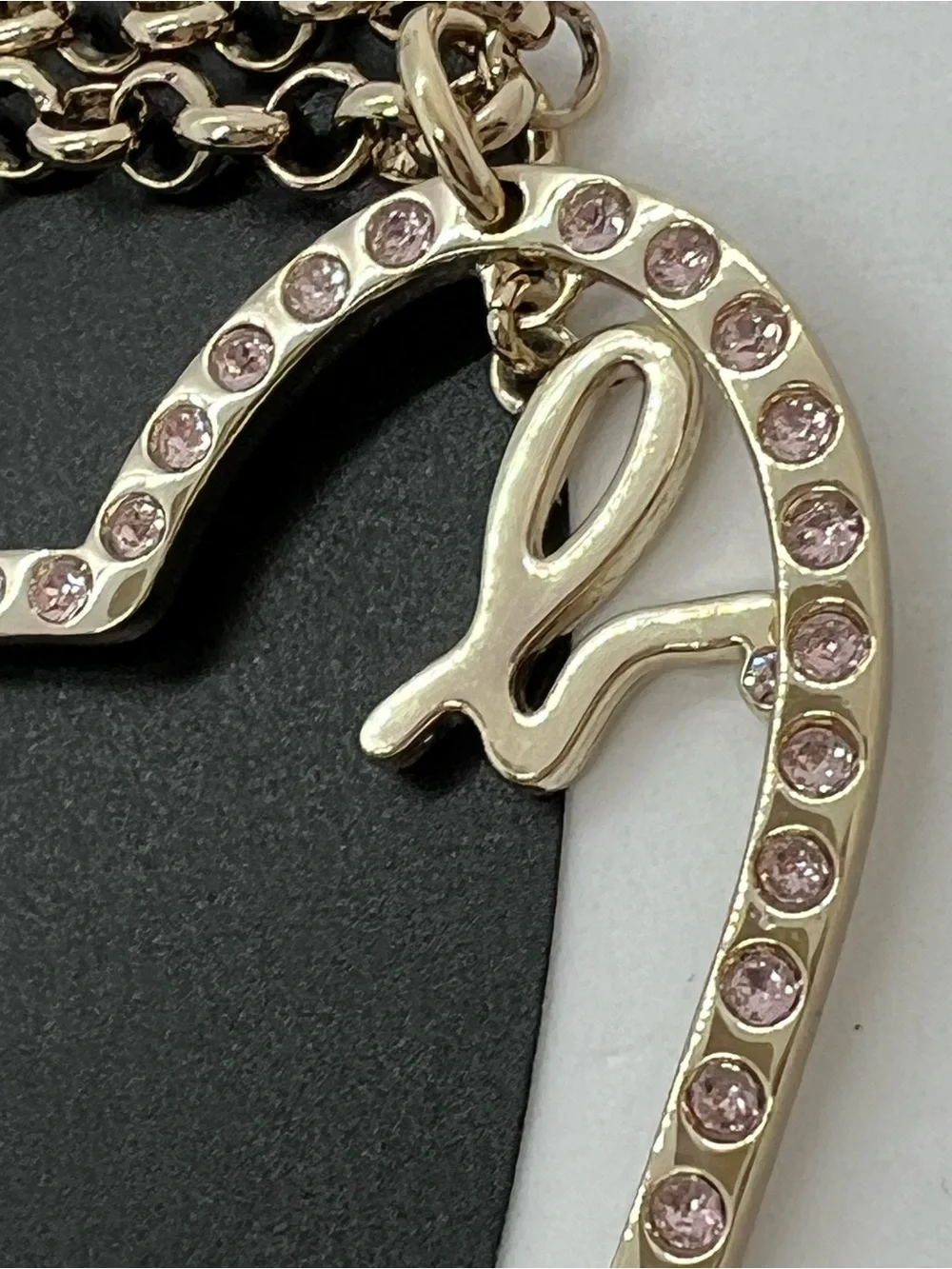 agnès b. Gold Heart Pink Crystal Bag Charm Keychain Signature b Logo